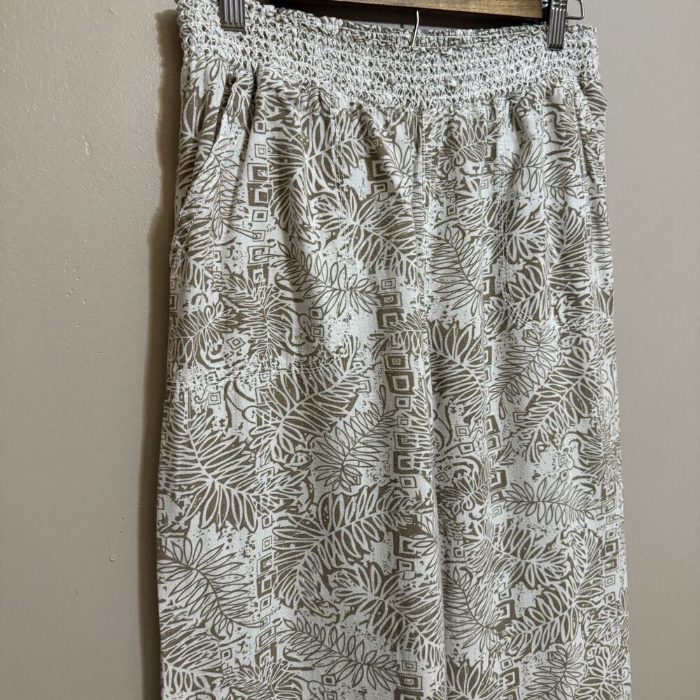 CALI 1850 Linen Blend Wide Leg Palazzo Pants Tropical Tan On White, Large, EUC - Picture 2 of 9